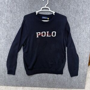 Polo Ralph Lauren Sweater Navy Blue red signature logo intarsia knit men's 2XL